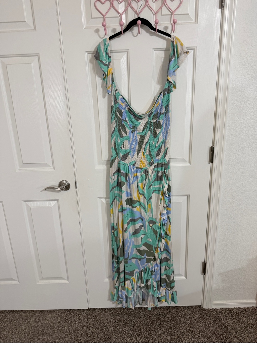 LASCANA Venus XL Tropical Maxi Dress Off Shoulder Faux Wrap Strappy Back
